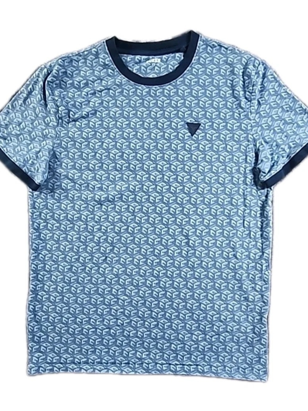 Guess Eco Colin Logo Tee Short Sleeve Shirt Allover Geometric Logo S Medium
